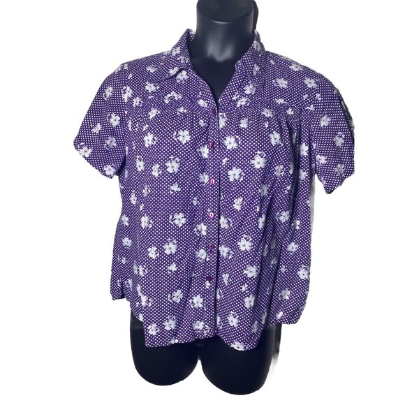 Baxter &  Wells Purple Large Ditsy Floral Button Up Shirt Cottage Prairie 90s - Picture 10 of 10
